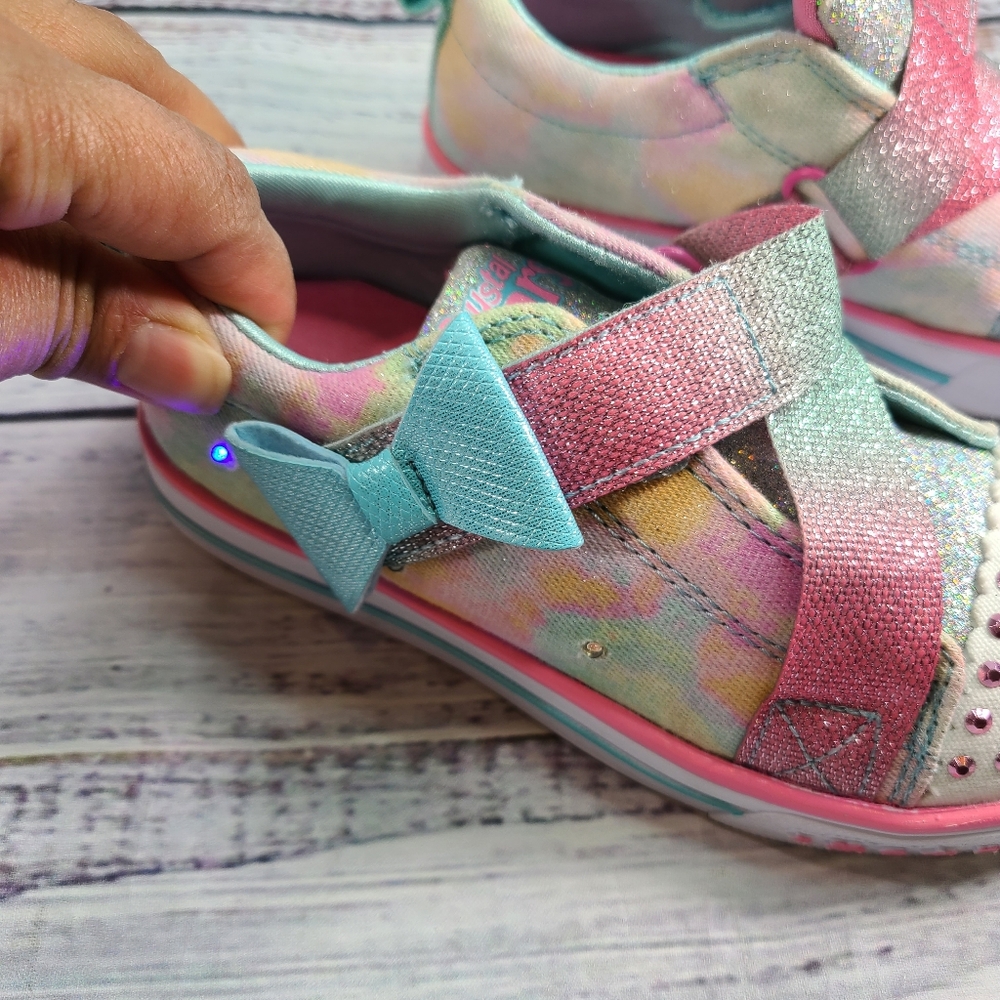 Baby Girl Skechers Crystal Stars Size:1 No Tie Sneakers Robyn Pink Blue Flaw - Picture 6 of 7
